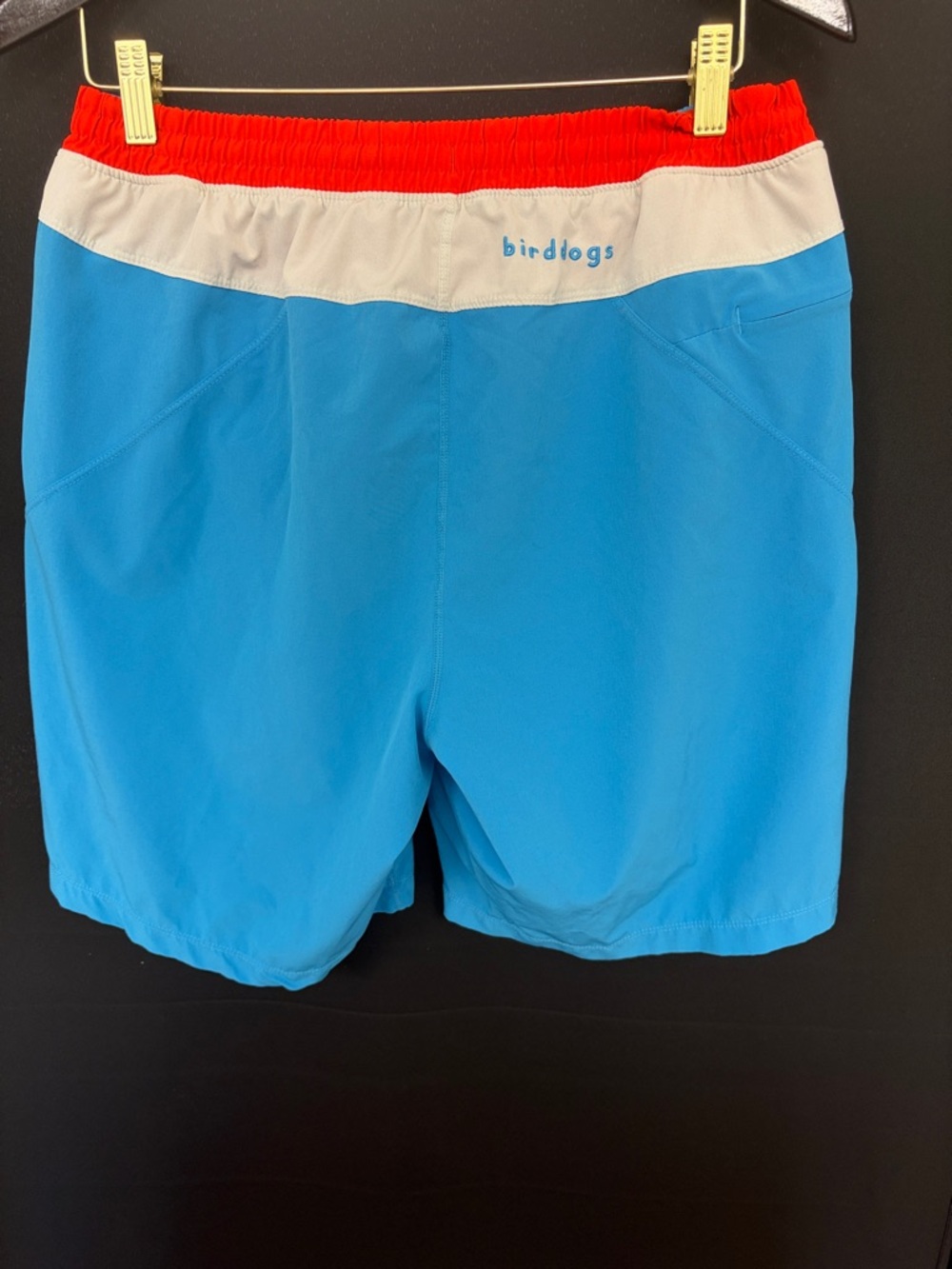 Birddogs XL Long Blue Shorts with Red/Orange and White Trim